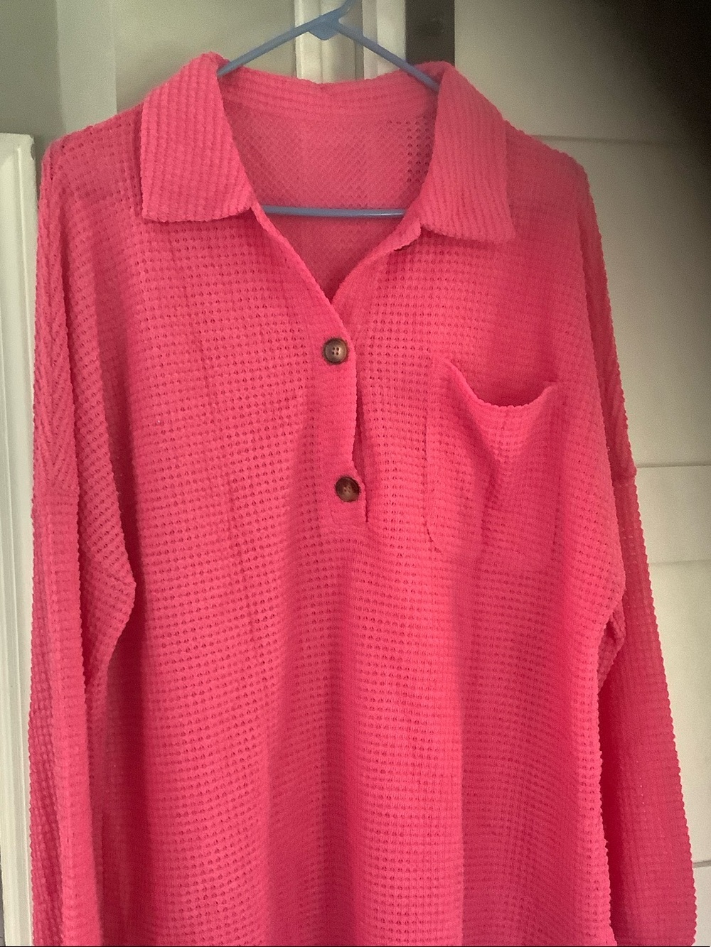 Coral Pink Waffle Knit Pullover Top